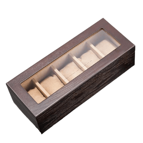 BEIGE WOODEN WATCH BOX<br/> 5 SLOTS